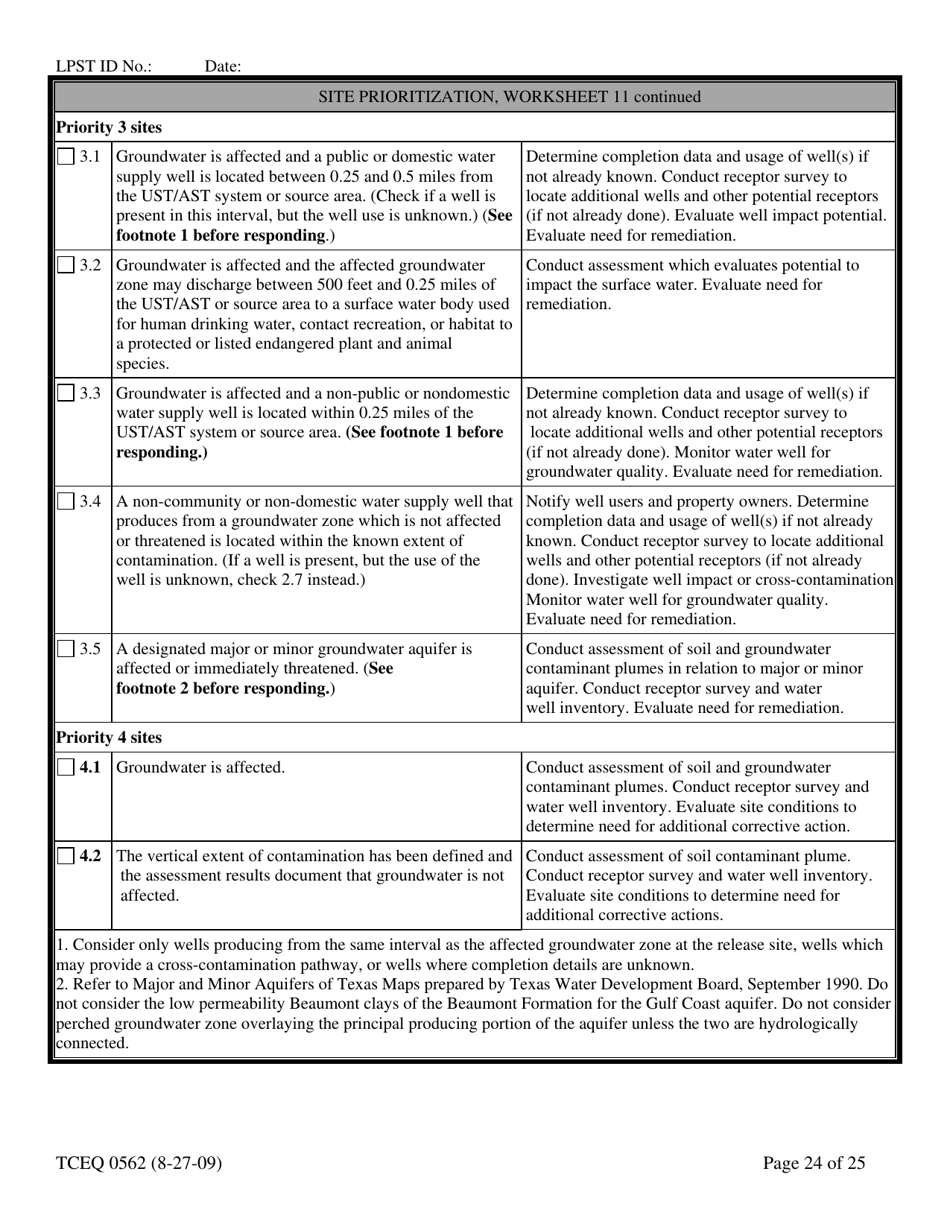 Form TCEQ-00562 Assessment Report Form (Pdf) in Guidance for Risk-Based Assessments at Leaking Petroleum Storage Tank Sites in Texas - Texas, Page 24