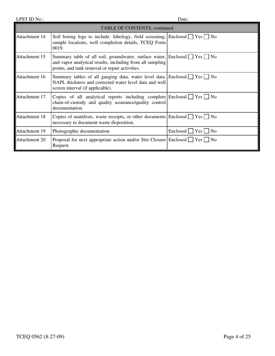 Form TCEQ-00562 Assessment Report Form (Pdf) in Guidance for Risk-Based Assessments at Leaking Petroleum Storage Tank Sites in Texas - Texas, Page 4