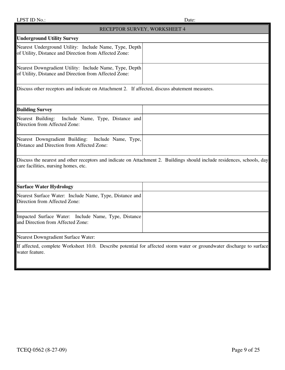 Form TCEQ-00562 Assessment Report Form (Pdf) in Guidance for Risk-Based Assessments at Leaking Petroleum Storage Tank Sites in Texas - Texas, Page 9