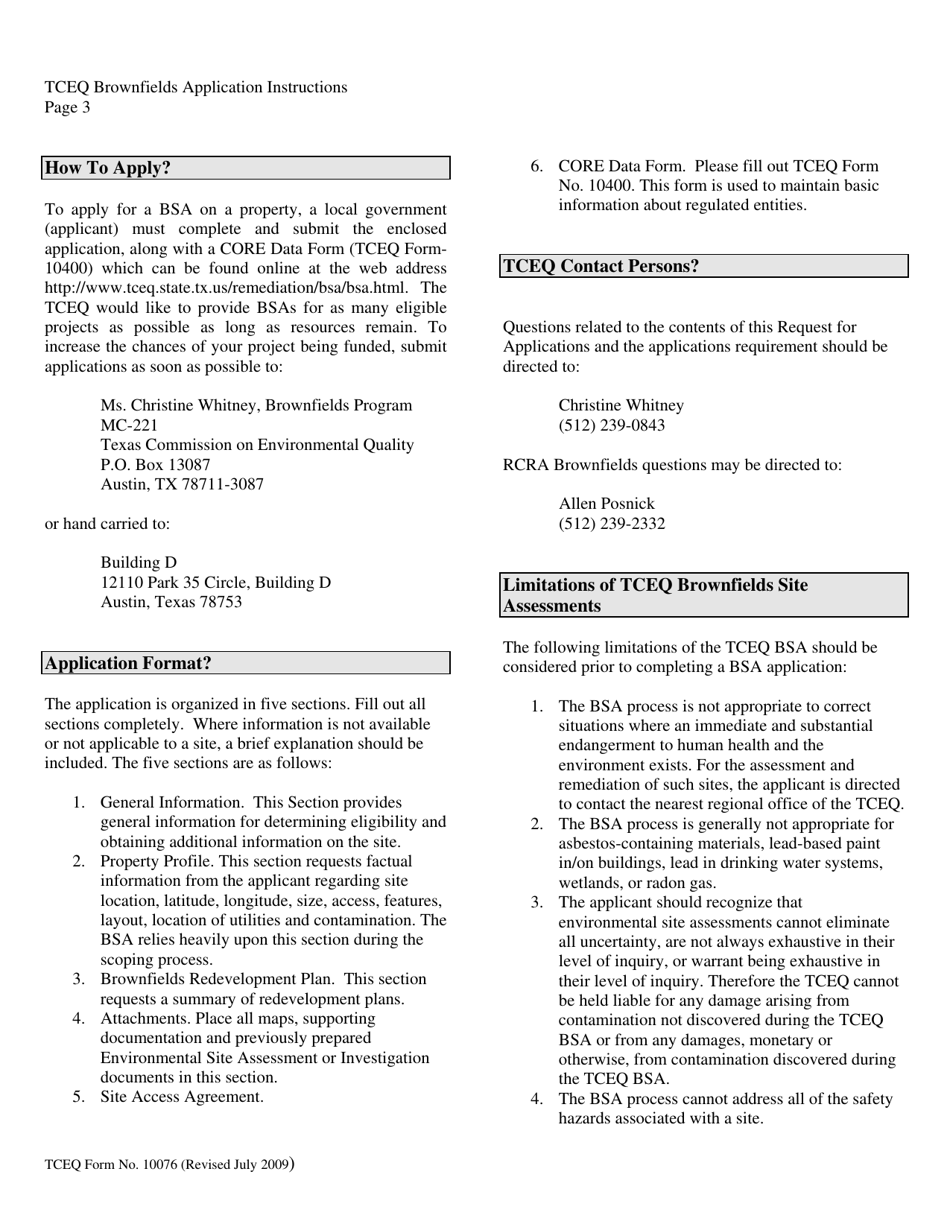 Form TCEQ-10076 Application for State-Provided Brownfields Site Assessment - Texas, Page 3