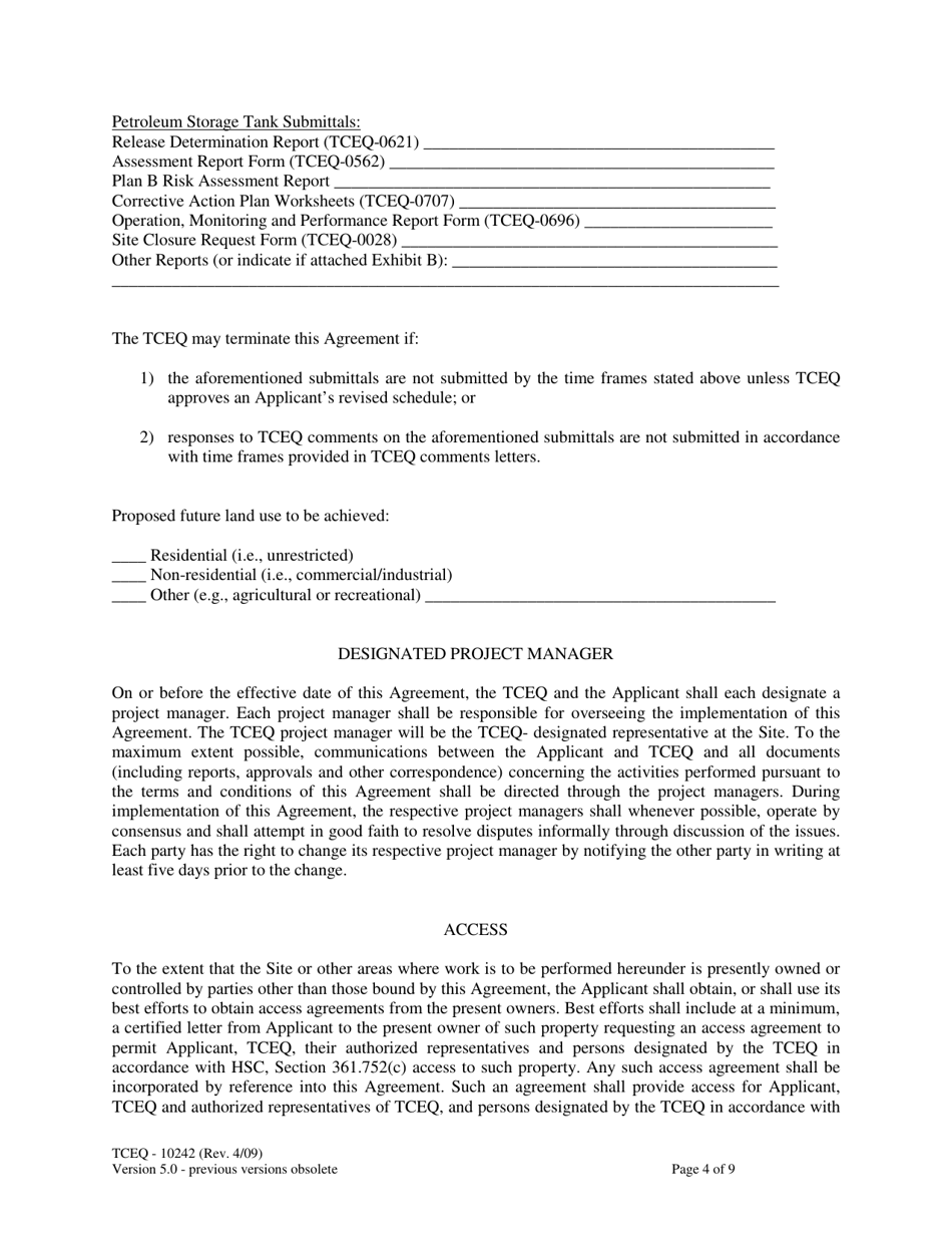 Form TCEQ-10242 Voluntary Cleanup Program Agreement - Texas, Page 4