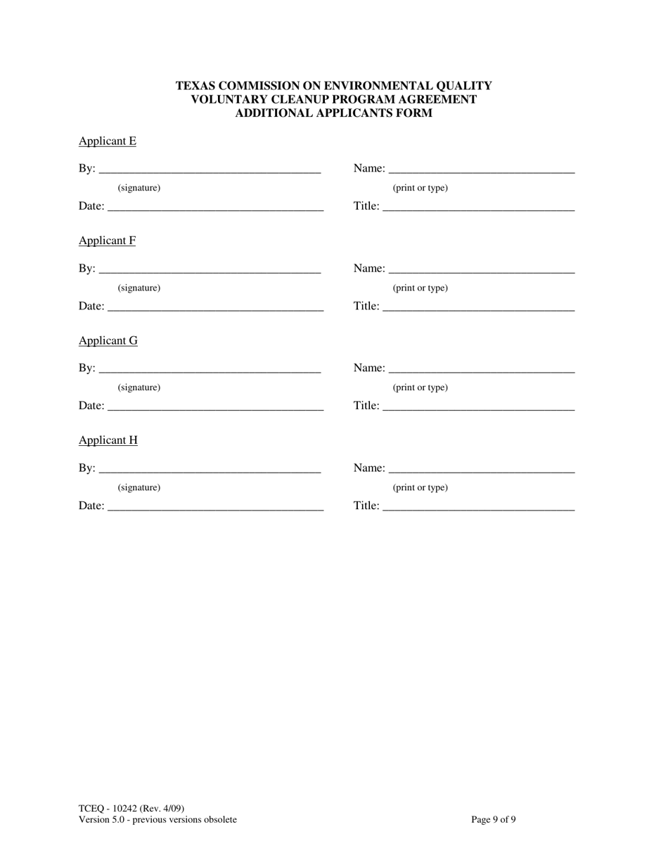 Form TCEQ-10242 Voluntary Cleanup Program Agreement - Texas, Page 9