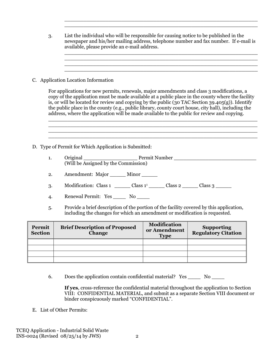 Form TCEQ-0024 Permit Applications to Store or Process Industrial Nonhazardous Waste - Texas, Page 11