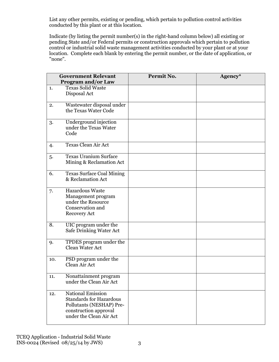Form TCEQ-0024 Permit Applications to Store or Process Industrial Nonhazardous Waste - Texas, Page 12