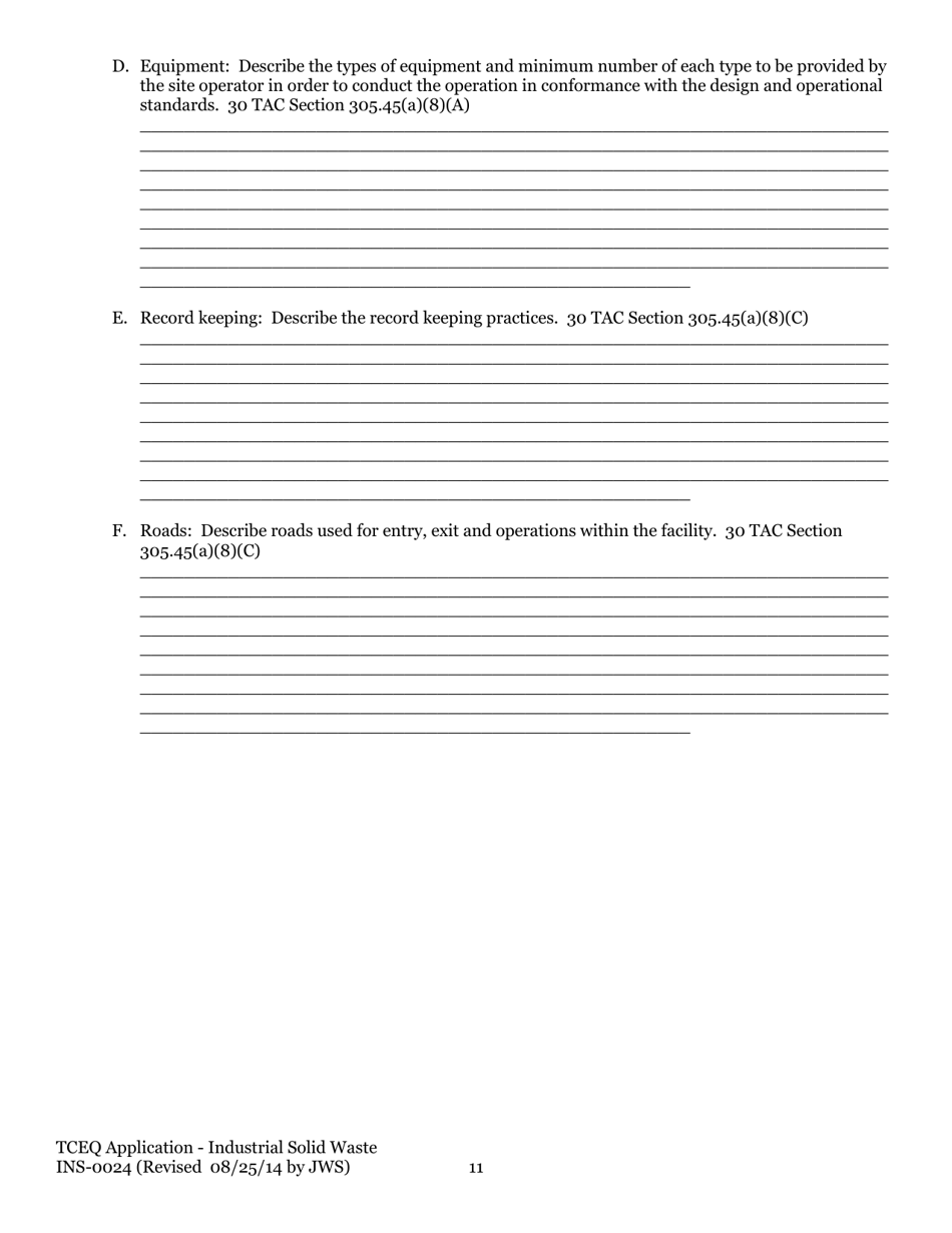 Form TCEQ-0024 Permit Applications to Store or Process Industrial Nonhazardous Waste - Texas, Page 20