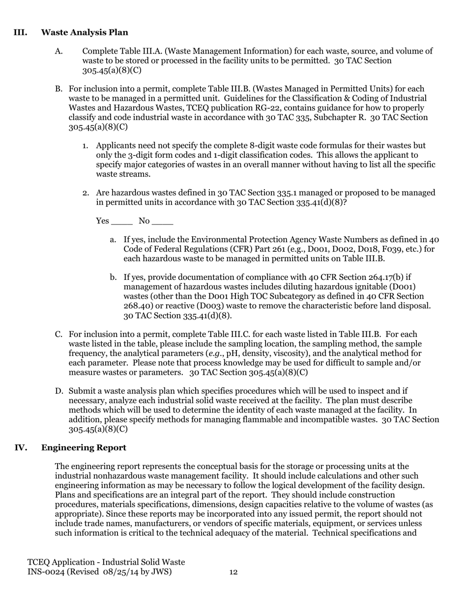 Form TCEQ-0024 Permit Applications to Store or Process Industrial Nonhazardous Waste - Texas, Page 21