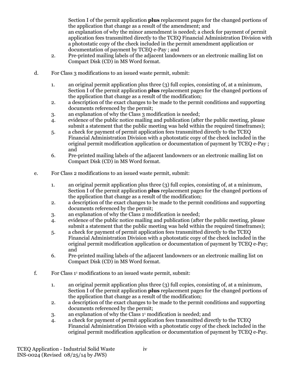 Form TCEQ-0024 Permit Applications to Store or Process Industrial Nonhazardous Waste - Texas, Page 4