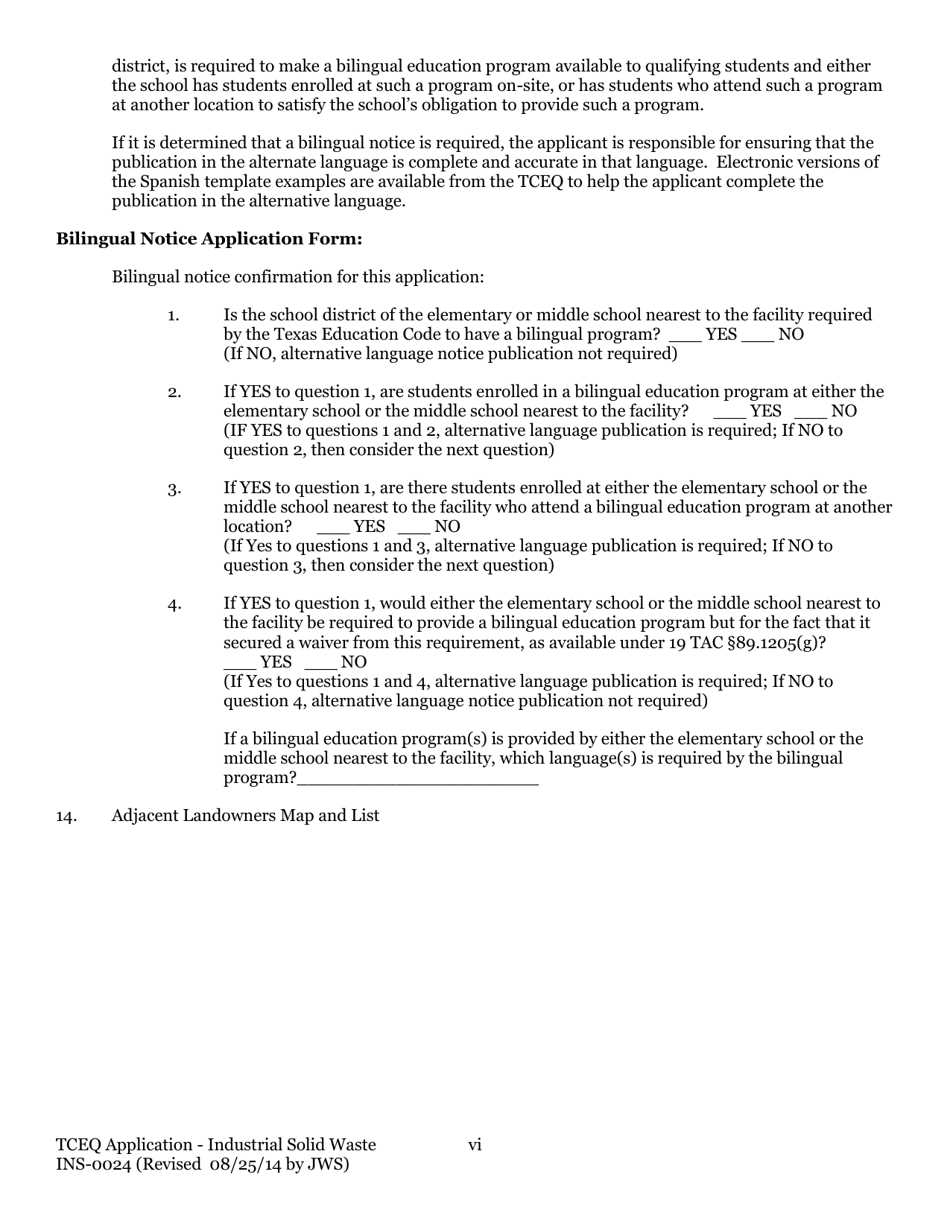 Form TCEQ-0024 Permit Applications to Store or Process Industrial Nonhazardous Waste - Texas, Page 6