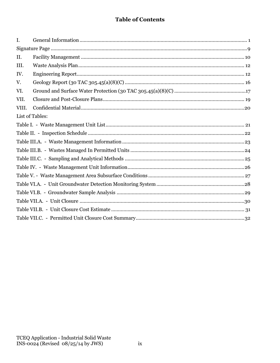Form TCEQ-0024 Permit Applications to Store or Process Industrial Nonhazardous Waste - Texas, Page 9