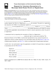 Document preview: Form TCEQ-10359 Request for Voluntary Revocation of Permit or Registration - Texas