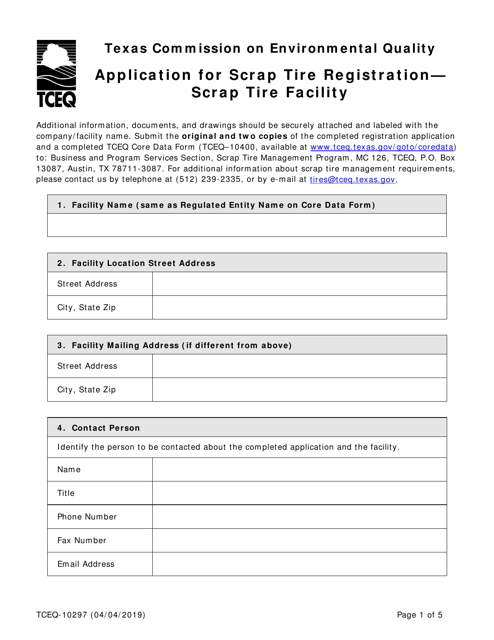 Form TCEQ-10297 Scrap Tire Management Registration Application - Texas
