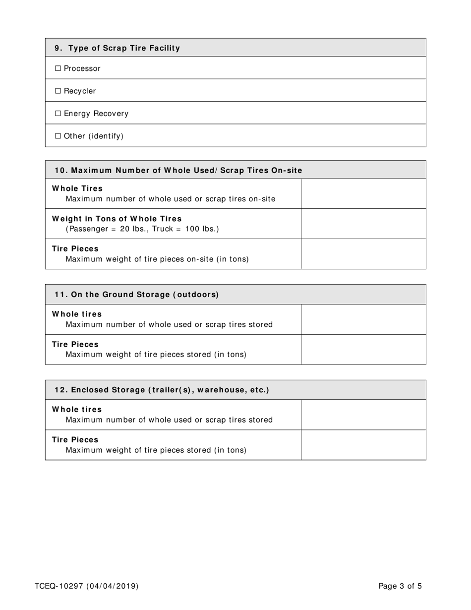 Form TCEQ-10297 Scrap Tire Management Registration Application - Texas, Page 3