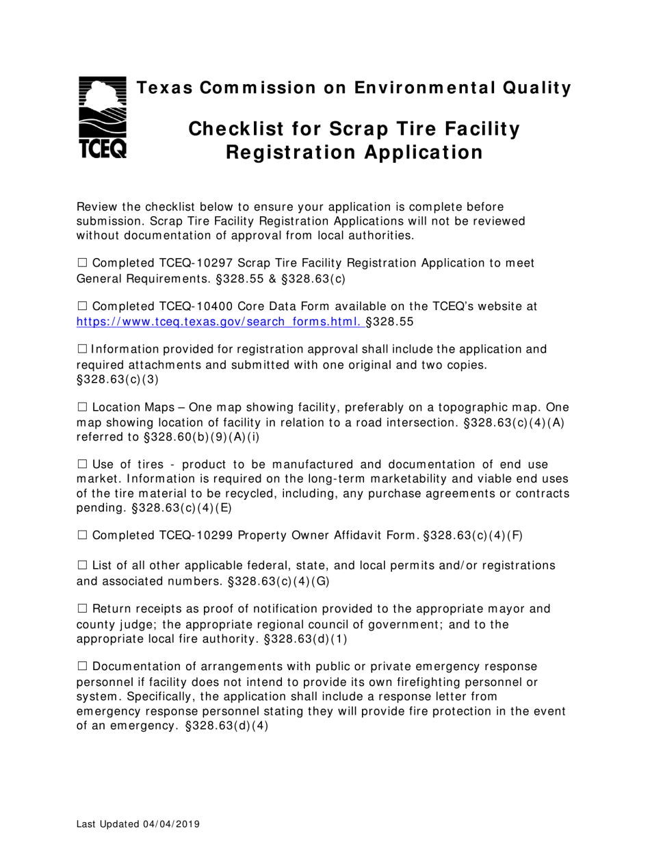 Form TCEQ-10297 Scrap Tire Management Registration Application - Texas, Page 8