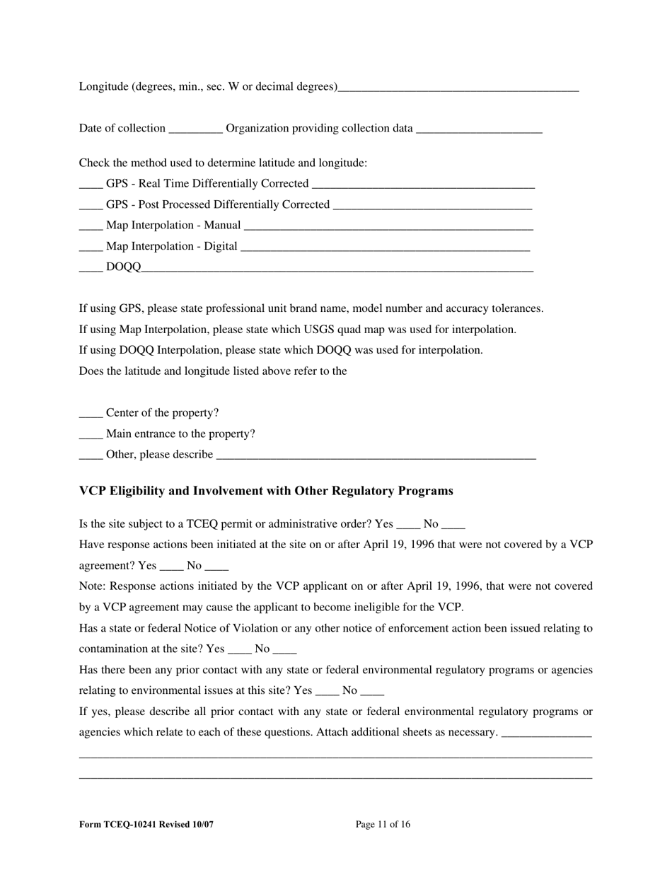 Form TCEQ-10241 Voluntary Cleanup Program Application - Texas, Page 11