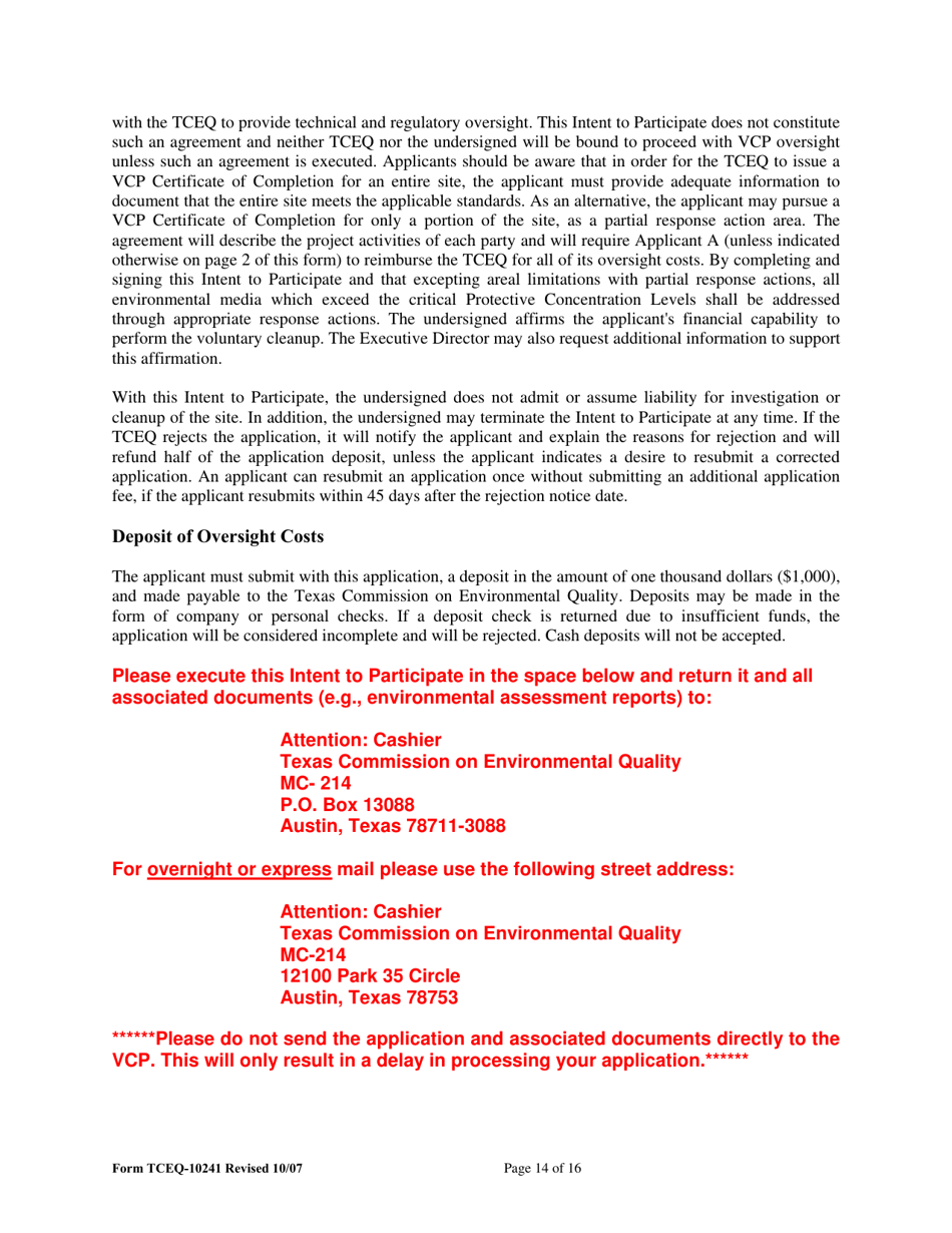 Form TCEQ-10241 Voluntary Cleanup Program Application - Texas, Page 14