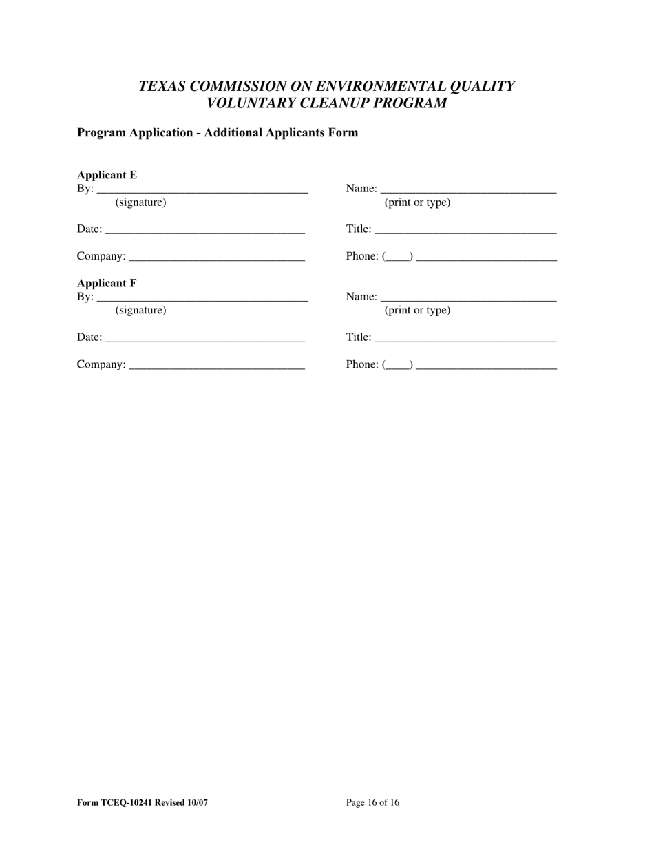 Form TCEQ-10241 Voluntary Cleanup Program Application - Texas, Page 16