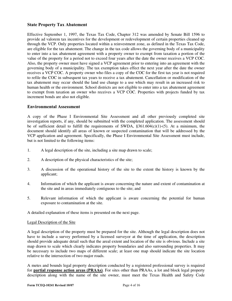 Form TCEQ-10241 Voluntary Cleanup Program Application - Texas, Page 4