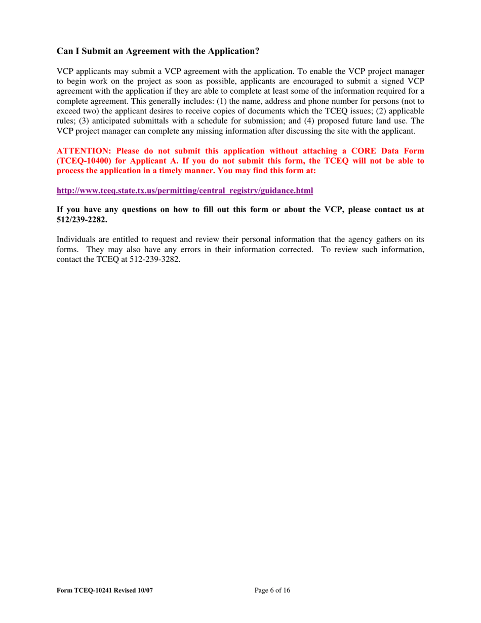 Form TCEQ-10241 Voluntary Cleanup Program Application - Texas, Page 6