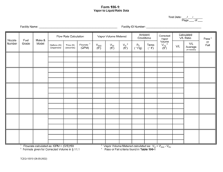 Document preview: Form TCEQ-10510 (106-1) Vapor to Liquid Ratio Data - Texas