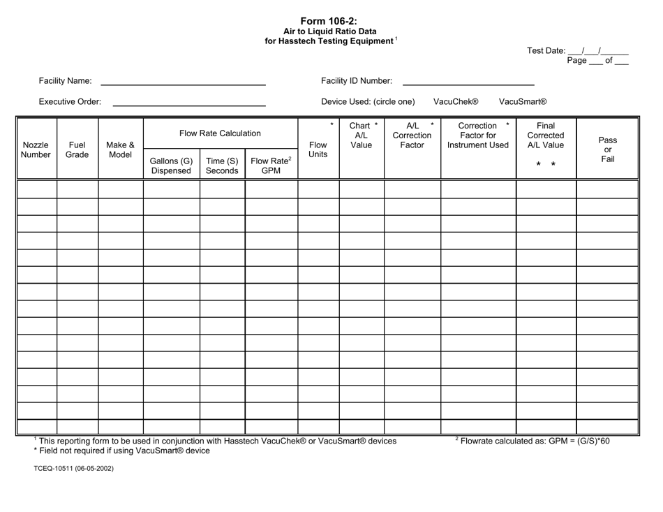Form TCEQ-10511 (106-2) Air to Liquid Radio Data for Hasstech Testing Equipment - Texas, Page 1