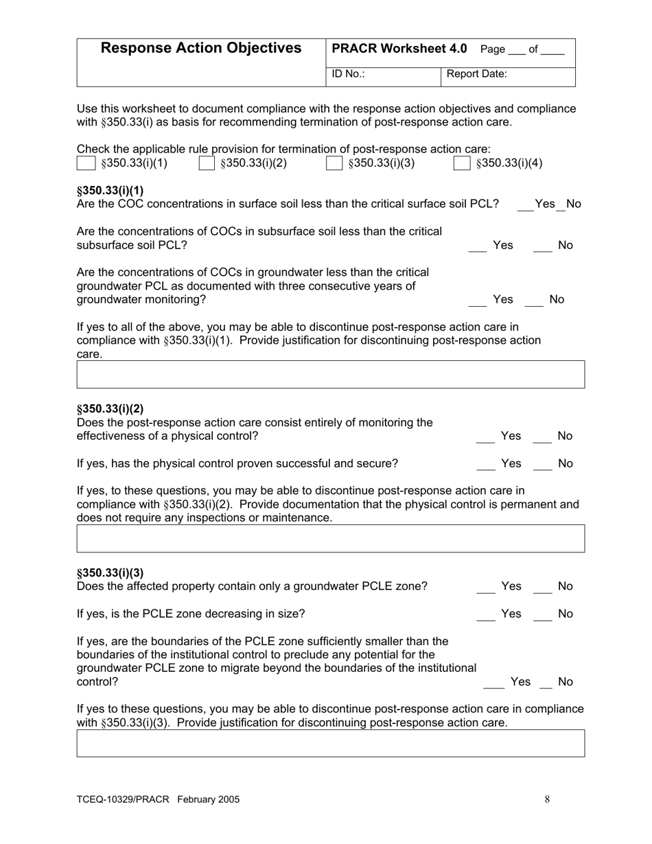 Form TCEQ-10329 / PRACR Post-response Action Care Report - Texas, Page 15