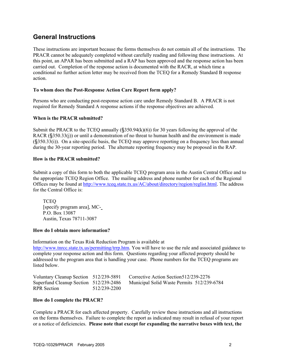 Form TCEQ-10329 / PRACR Post-response Action Care Report - Texas, Page 2