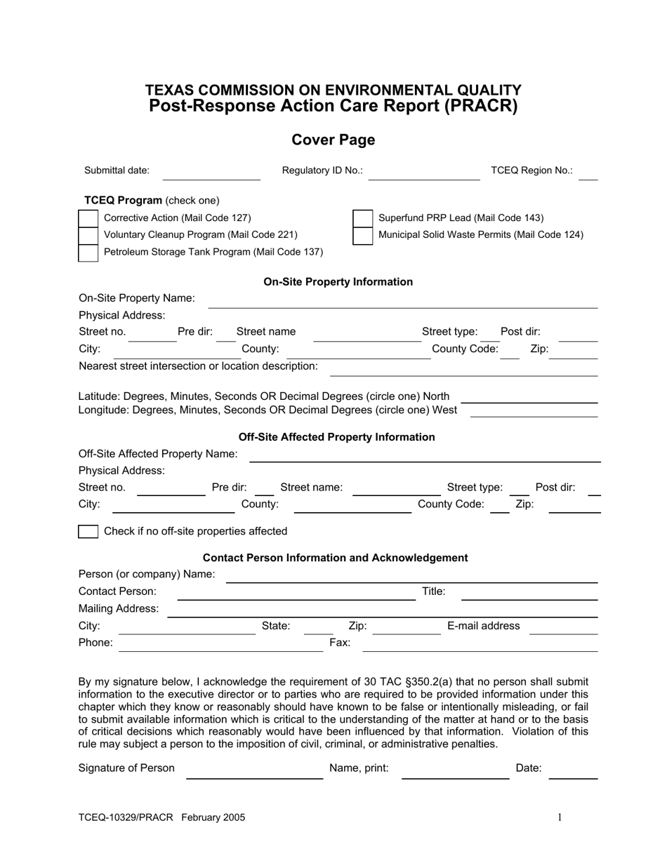 Form TCEQ-10329 / PRACR Post-response Action Care Report - Texas, Page 8