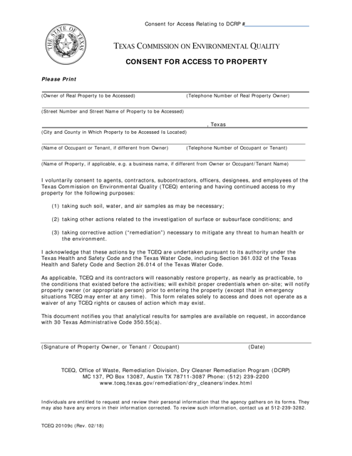 Form TCEQ-20109C Consent for Access to Property - Texas