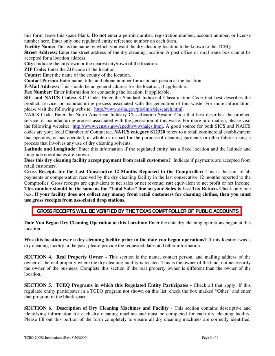 Instructions for Form TCEQ-20092 Dry Cleaning Facility Registration Form - Texas, Page 3