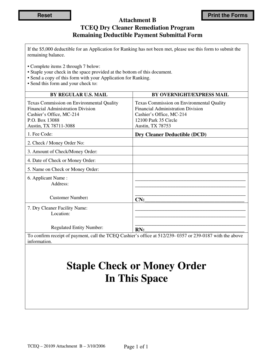 Form TCEQ-20109B Attachment B Download Fillable PDF Or Fill Online ...