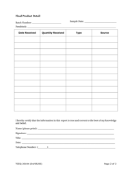 Form 20194 Final Product Report for Registered or Permitted Composting Facility - Texas, Page 2