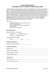 Document preview: Form 20194 Final Product Report for Registered or Permitted Composting Facility - Texas