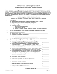 Document preview: Form 20290 Worksheet for Estimating Closure Cost for a Mobile on-Site Treater of Medical Waste - Texas