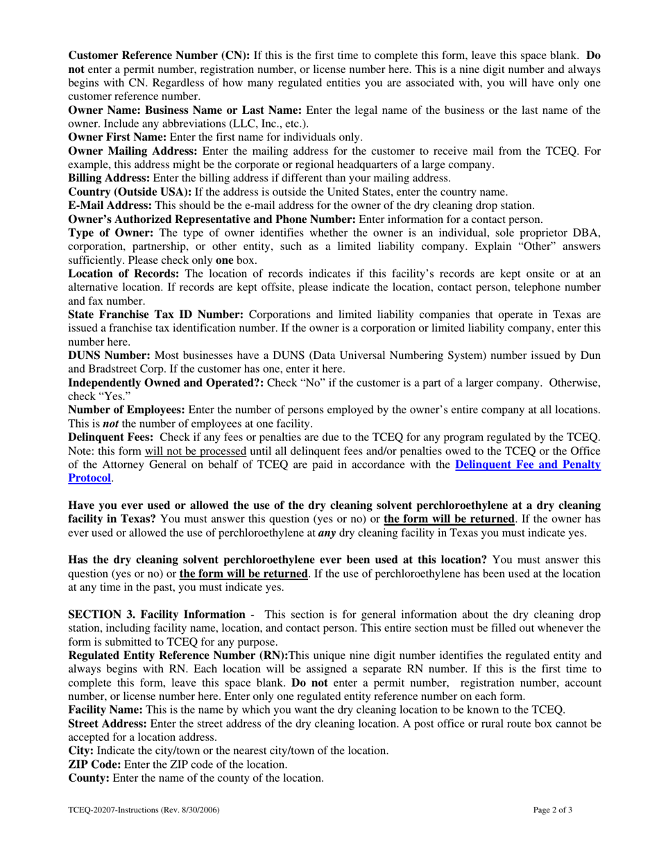 Instructions for Form 20207 Dry Cleaning Drop Station Registration - Texas, Page 2