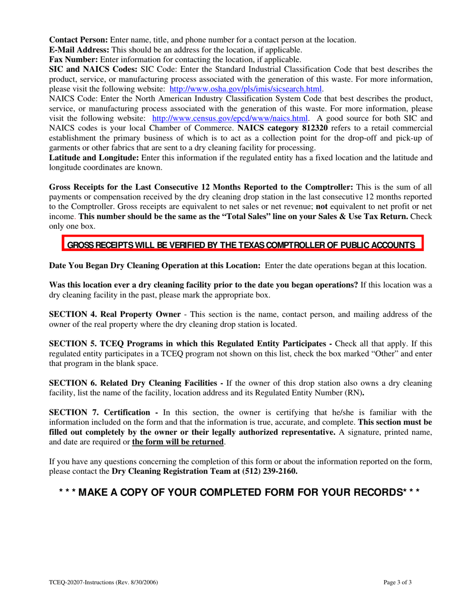 Instructions for Form 20207 Dry Cleaning Drop Station Registration - Texas, Page 3
