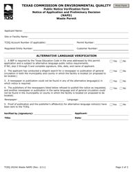 Form 20244-WASTE-NAPD Waste Permit Public Notice Verification Form for Notice of Application and Preliminary Decision - Texas, Page 2