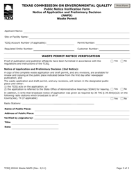 Form 20244-WASTE-NAPD Waste Permit Public Notice Verification Form for Notice of Application and Preliminary Decision - Texas, Page 3