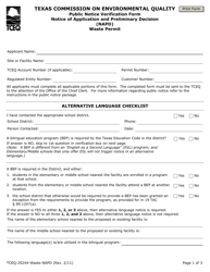Document preview: Form 20244-WASTE-NAPD Waste Permit Public Notice Verification Form for Notice of Application and Preliminary Decision - Texas