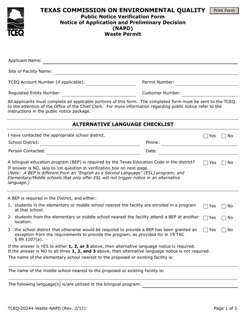 Form 20244-WASTE-NAPD  Printable Pdf