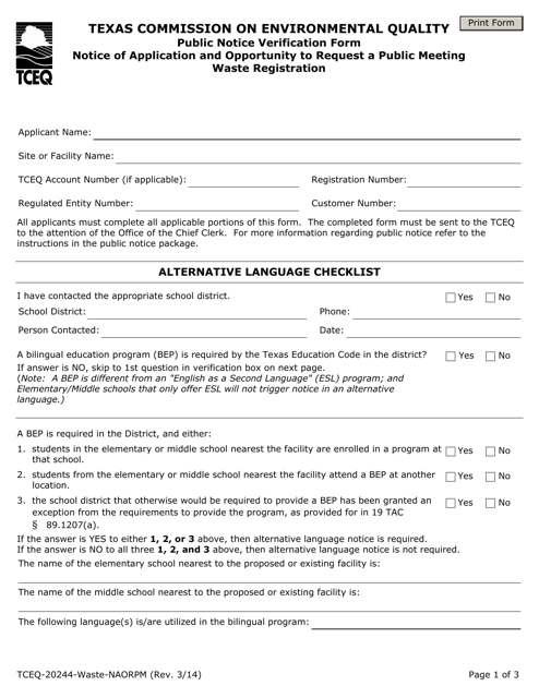 Form 20244-WASTE-NAORP  Printable Pdf