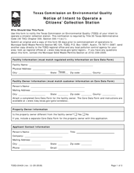 Form 20429 Notice of Intent to Operate a Citizens&#039; Collection Station - Texas