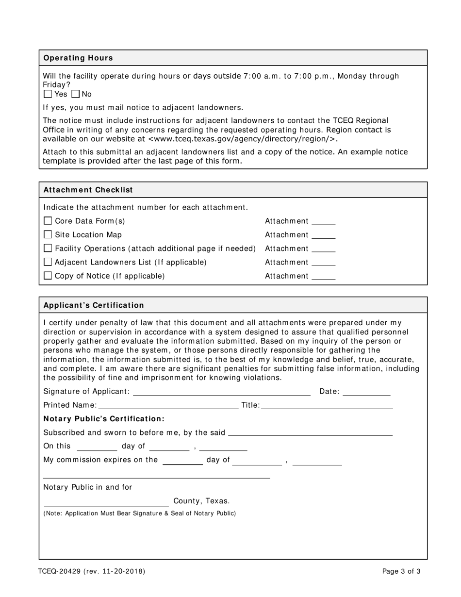 Form 20429 Notice of Intent to Operate a Citizens Collection Station - Texas, Page 3