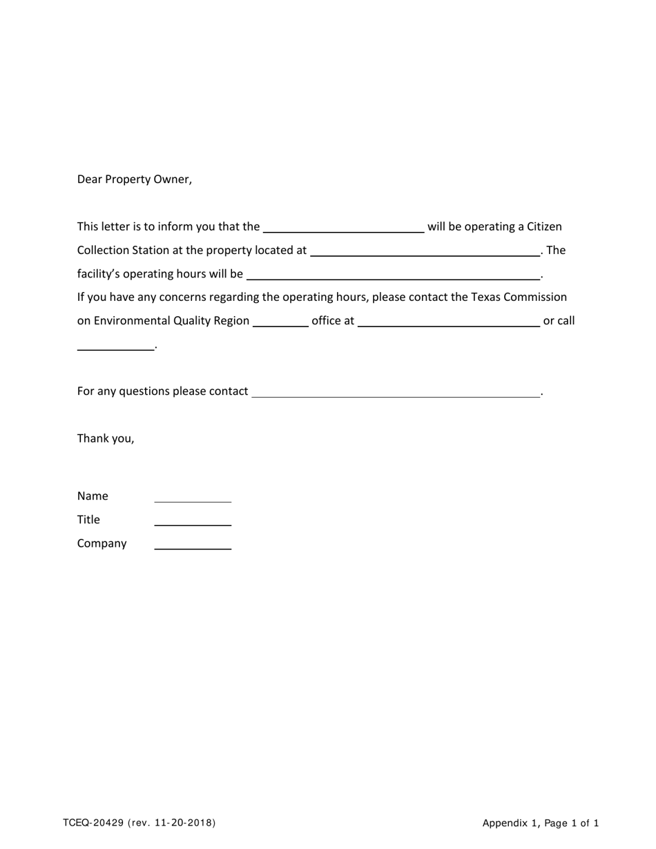 Form 20429 Notice of Intent to Operate a Citizens Collection Station - Texas, Page 4