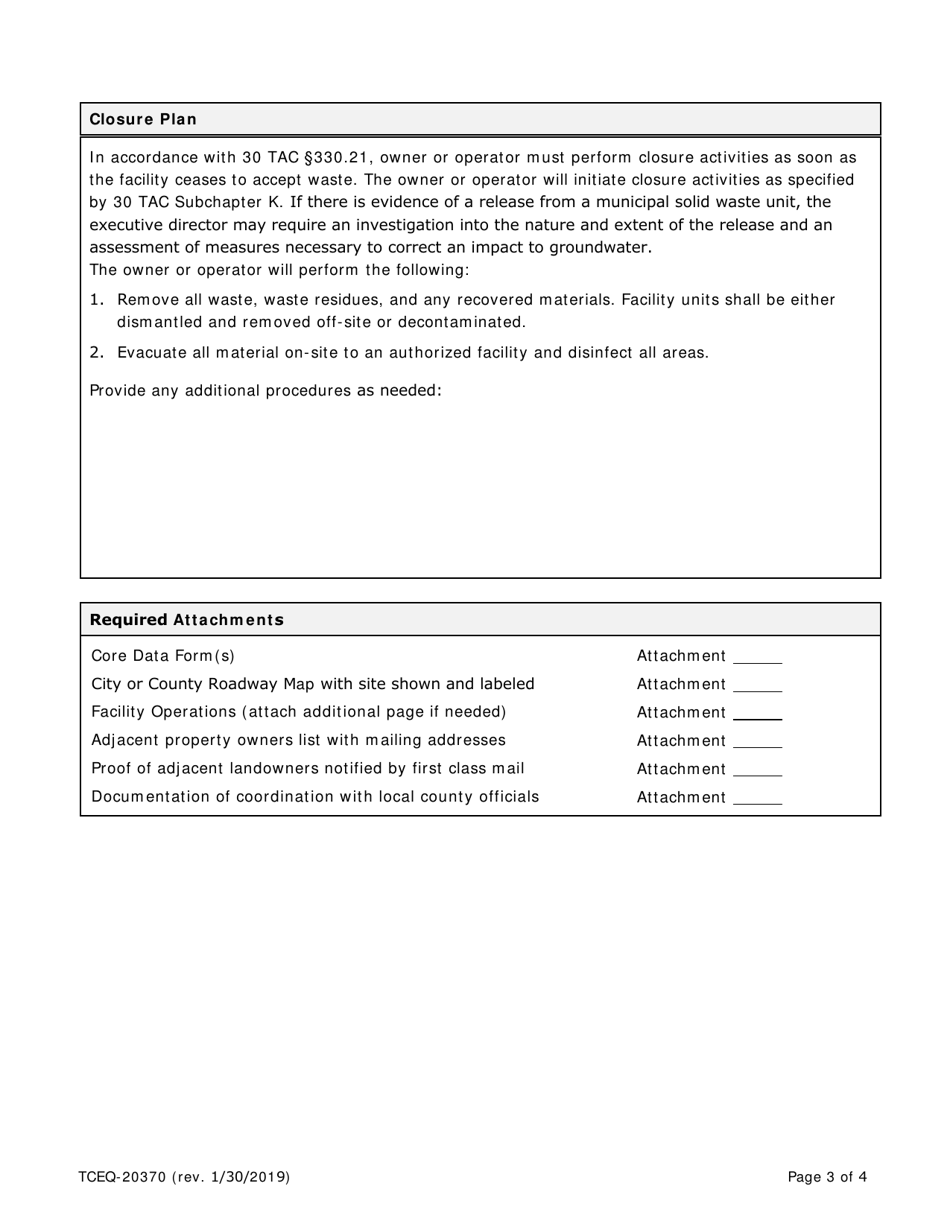 Form 20370 Notice of Intent to Operate a Low-Volume Transfer Station - Texas, Page 3