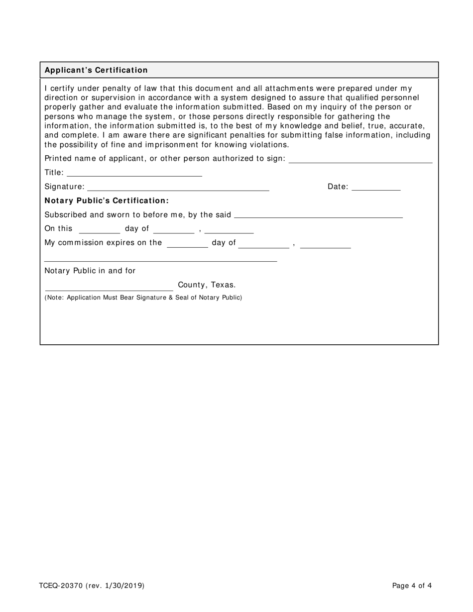 Form 20370 Notice of Intent to Operate a Low-Volume Transfer Station - Texas, Page 4