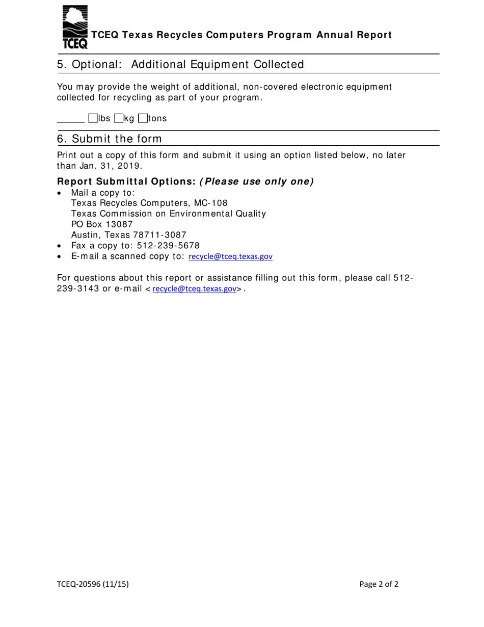 Form 20596 Texas Recycles Computers Program Annual Report - Texas, Page 2