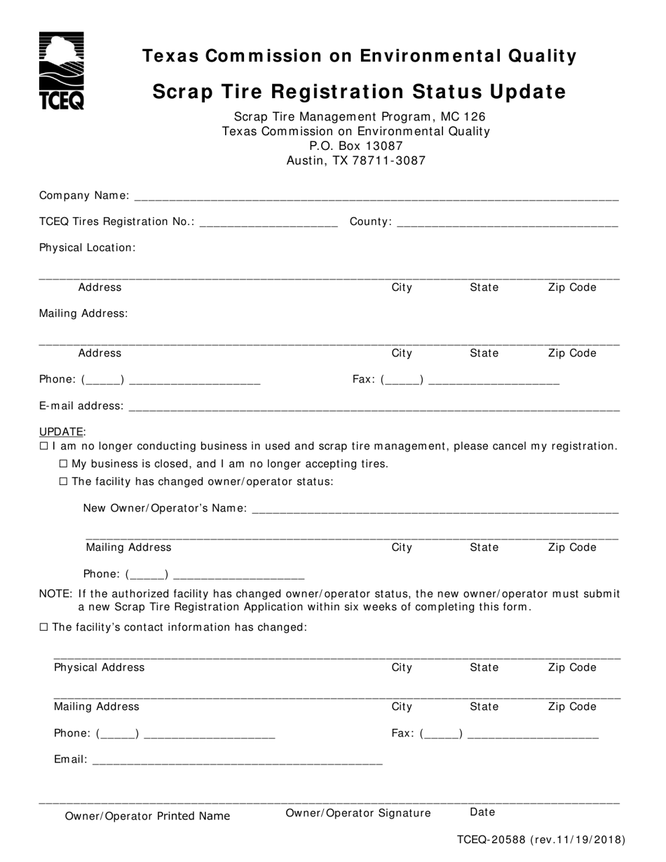 Form 20588 Scrap Tire Registration Status Update - Texas, Page 1
