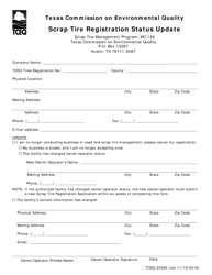 Document preview: Form 20588 Scrap Tire Registration Status Update - Texas