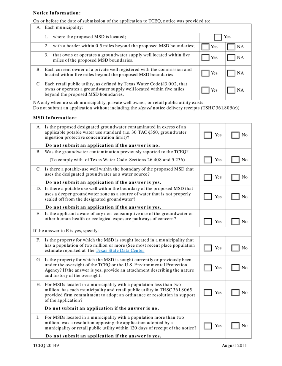 Form 20149 Municipal Setting Designation Application Form - Texas, Page 3