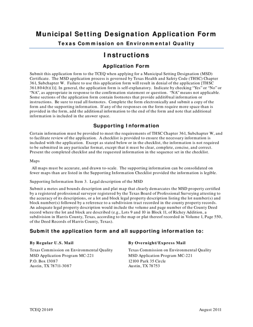 Form 20149 Municipal Setting Designation Application Form - Texas